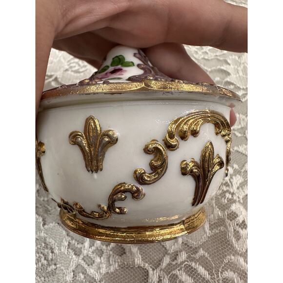 Vintage Trinket Hollywood GOLD GILT Floral Fleur Covered Vanity Bowl Handpaint - Picture 5 of 10